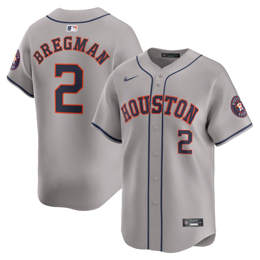 Men Houston Astros 2 Alex Bregman Nike Gray Away Limited Player MLB Jersey